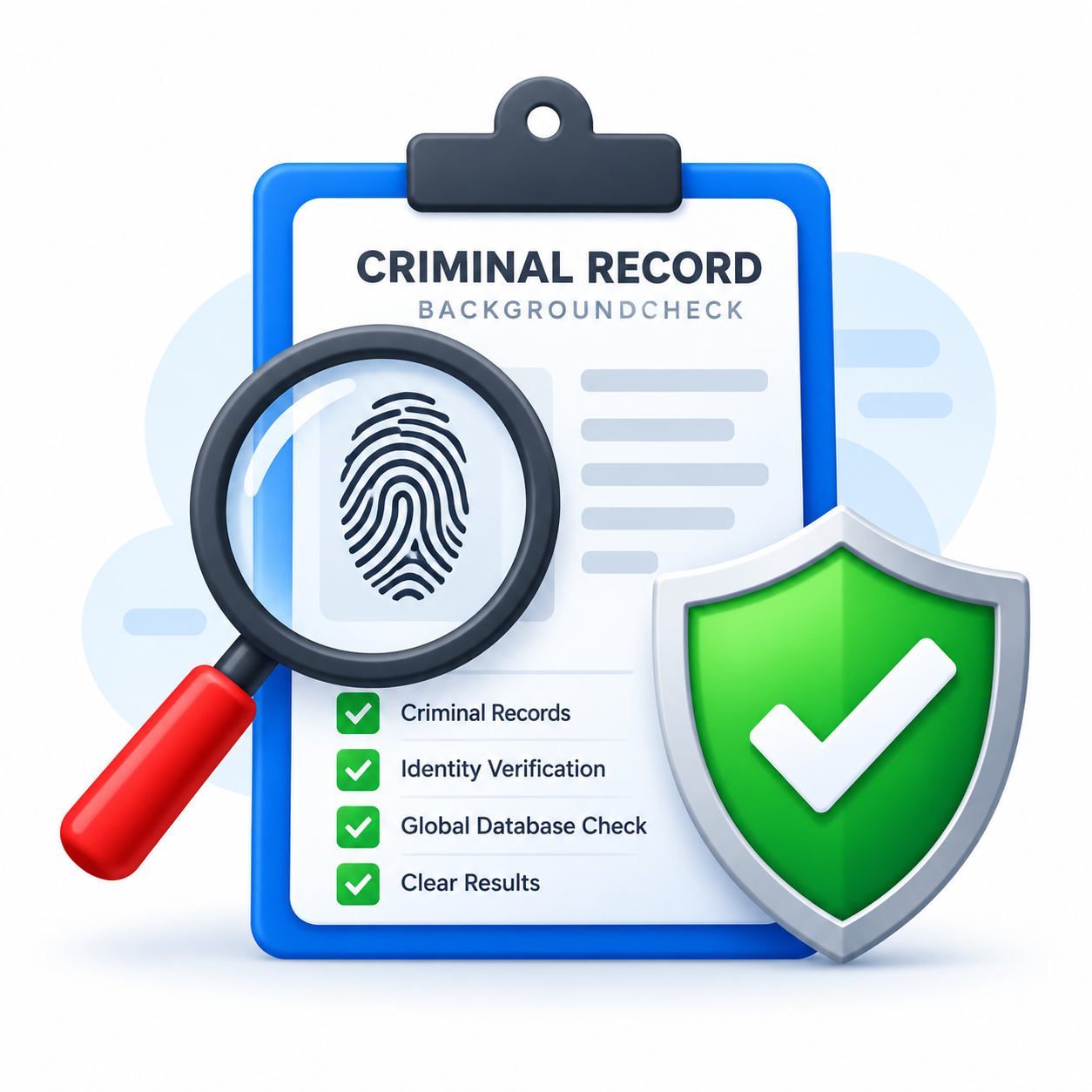 A background check form with fingerprint and verified shield